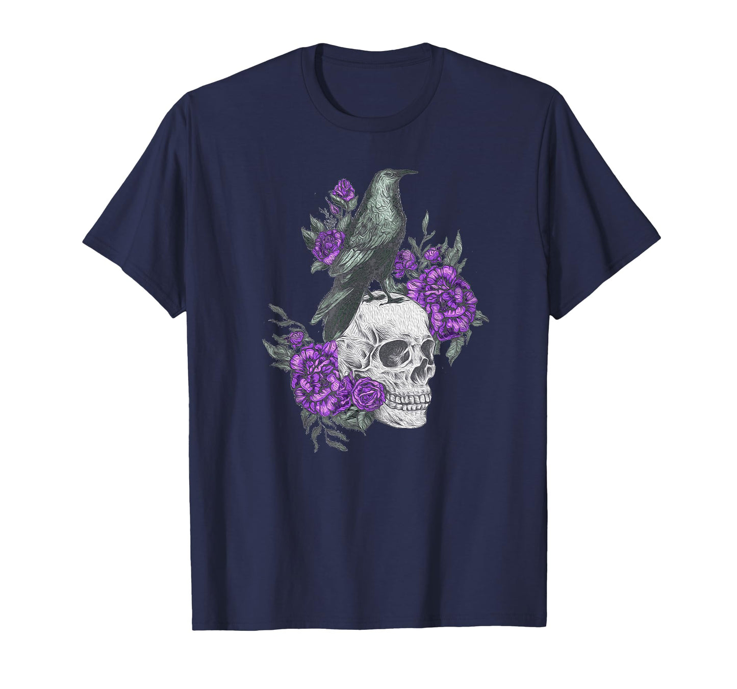 Vintage Sugar Skull and Crow Purple Rose Day of the Dead T-Shirt