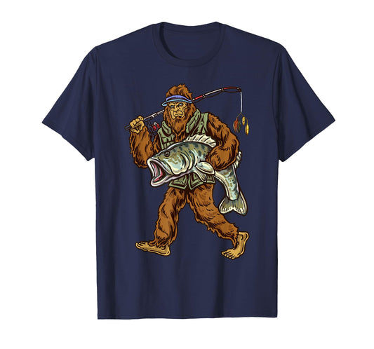 Largemouth Bass Fishing Bigfoot Fisherman T-Shirt