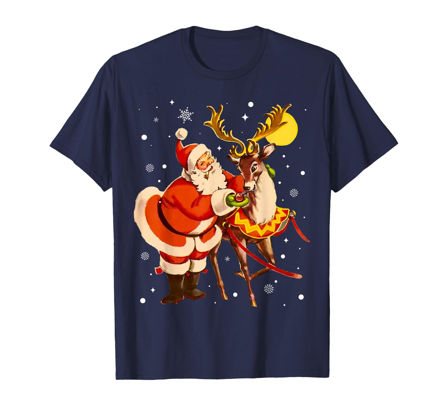Santa Reindeer Retro 1950s Vintage Christmas Women Men Kids T-Shirt