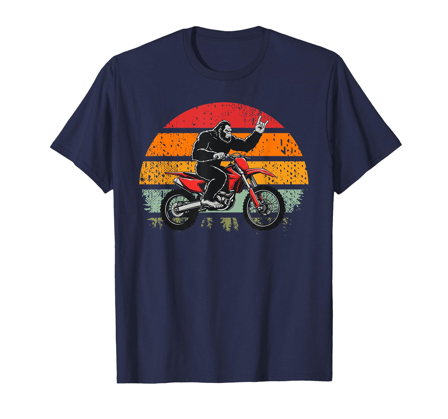 Funny Bigfoot Riding Dirt Bike Sasquatch Motocross Vintage T-Shirt