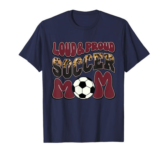 Loud Proud Soccer Mom Maroon Team Leopard Soccer Mom Squad T-Shirt