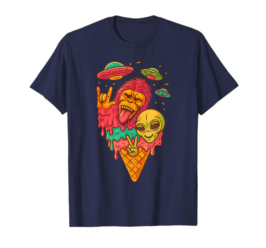 Ice Cream Funny Bigfoot Alien Sasquatch Cryptid T-Shirt