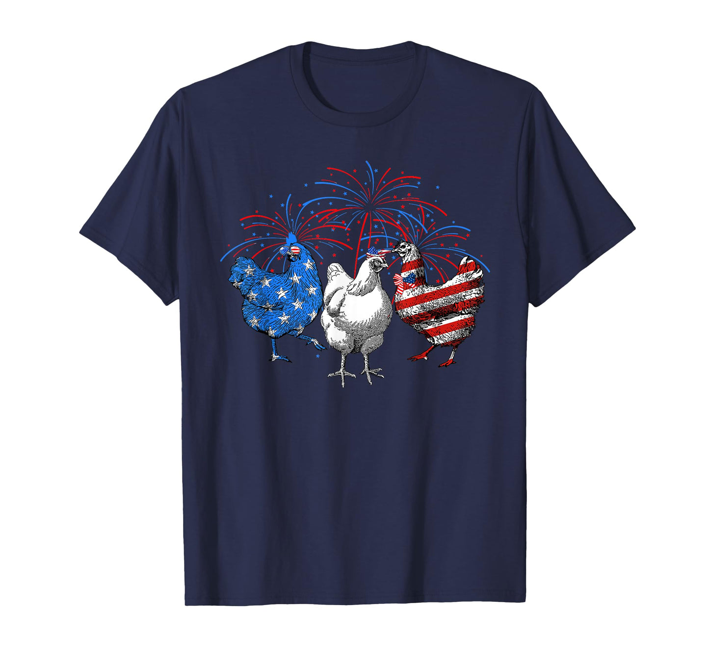 USA Flag Chicken Fireworks Patriotic 4th of July Women Kids Men T-Shirt