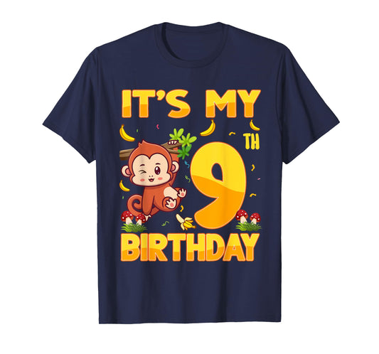 It's My 9th Birthday Monkey 9 Year Old Bday Party Kid Boy Gi T-Shirt