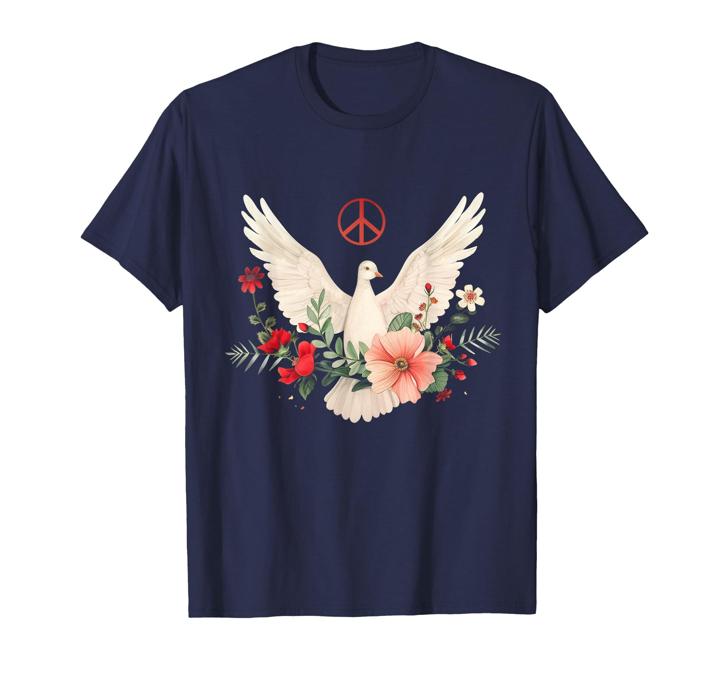 Peace Sign Dove White Pigeon Bird Vintage Flowers T-Shirt