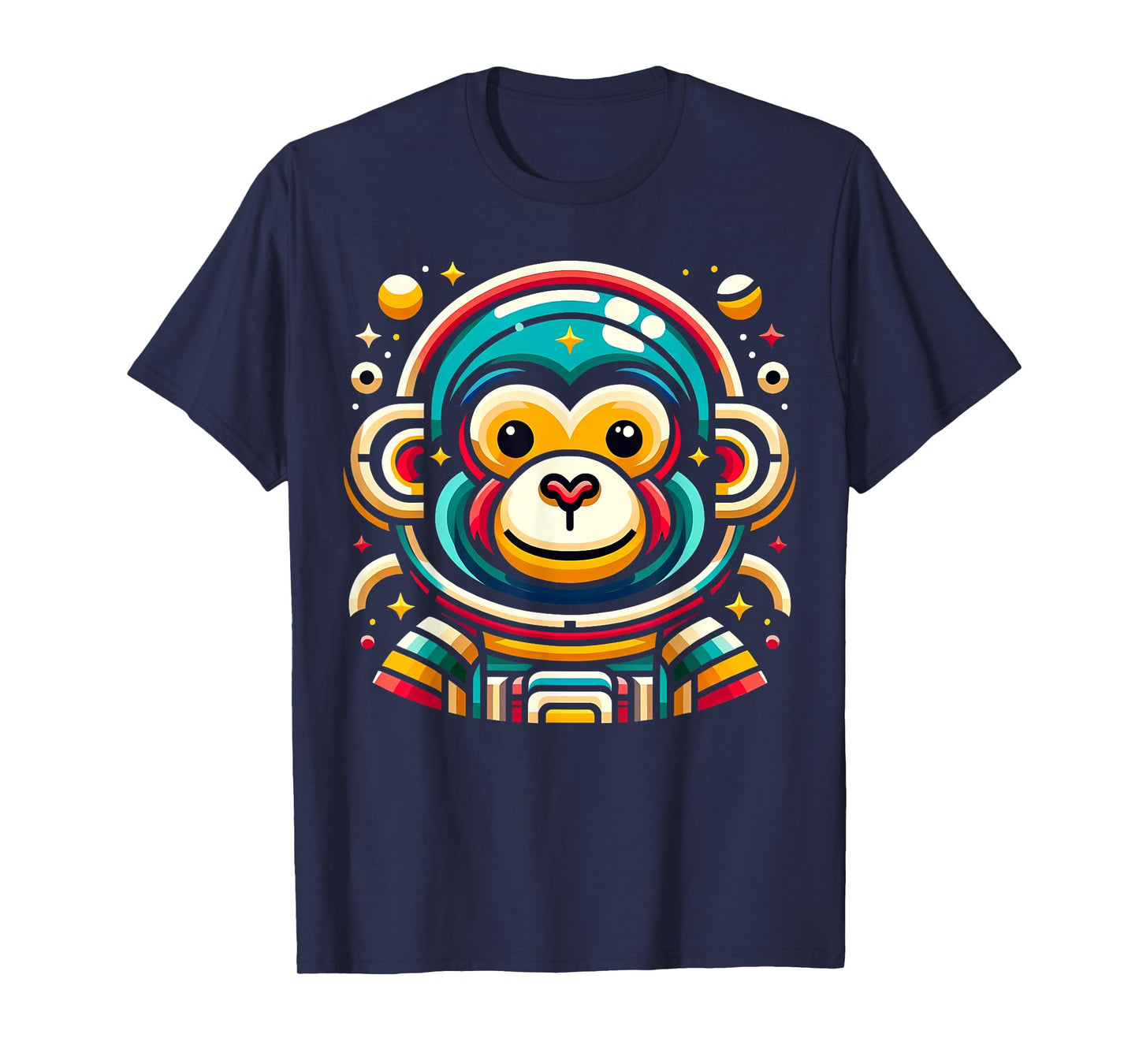 Monkey Astronaut Funny Colorful Space Animal Lover Black T-Shirt