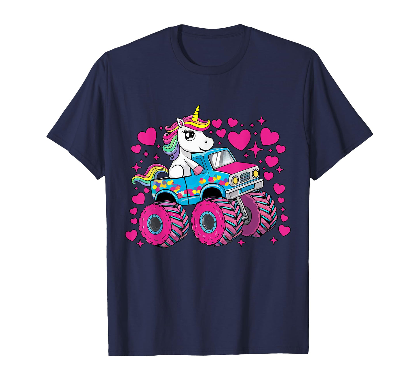 Funny Cute Unicorn Riding A Pink Monster Truck Girls Toddler T-Shirt