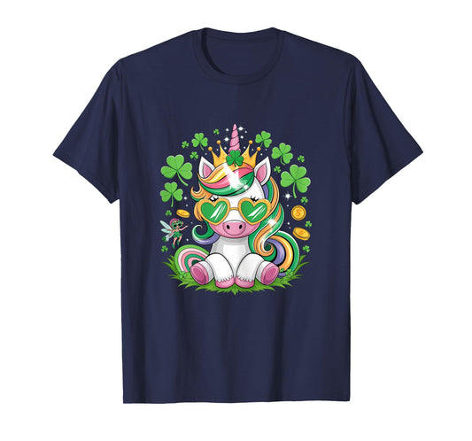 Cute Unicorn Shamrock St Patricks Day Girls Kids Lepricorn T-Shirt