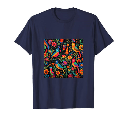 Mexican Embroidery Pattern Art Birds Flowers T-Shirt