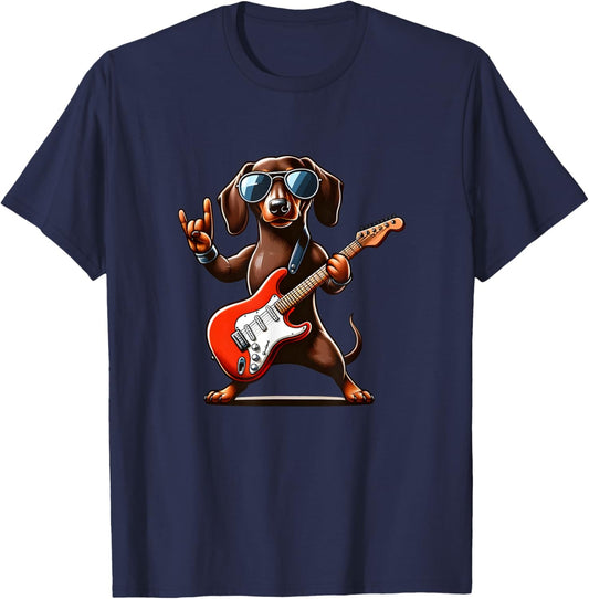 Funny Dachshund Dog Playing Guitar Dachshund Lover Guitarist T-Shirt
