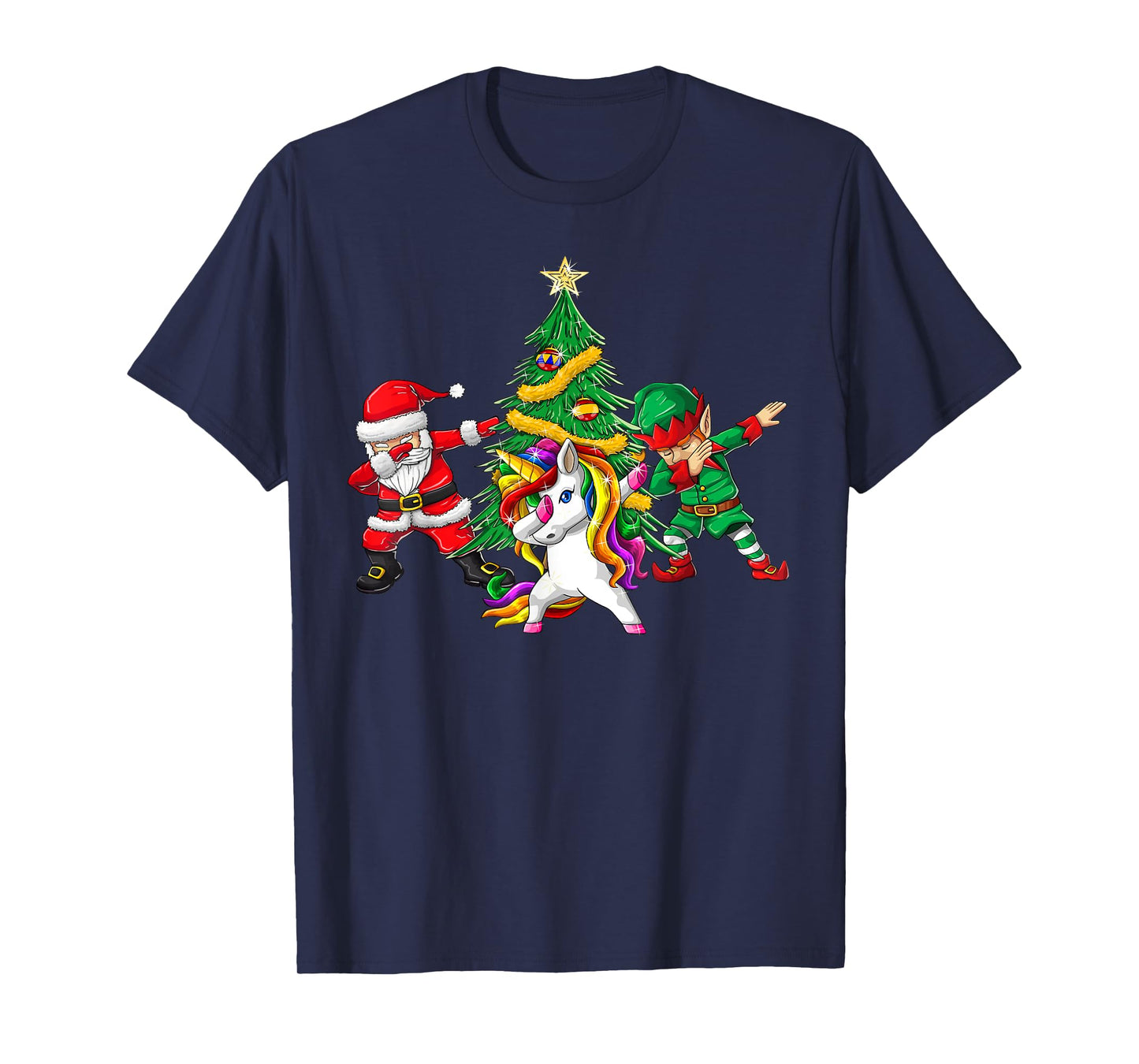 Dabbing Santa Elf Unicorn Christmas Tree Kids Boy Girl Gifts T-Shirt