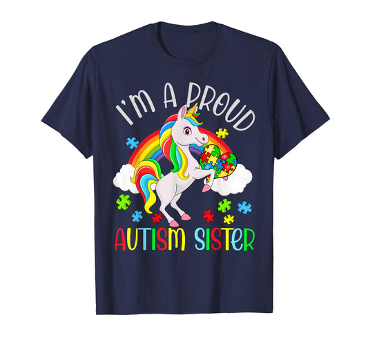 Proud Sister Autism Awareness Cute Unicorn Puzzle Piece T-Shirt
