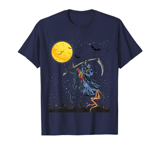 Kids Grim Reaper Death Riding Unicorn Zombiecorn Halloween T-Shirt