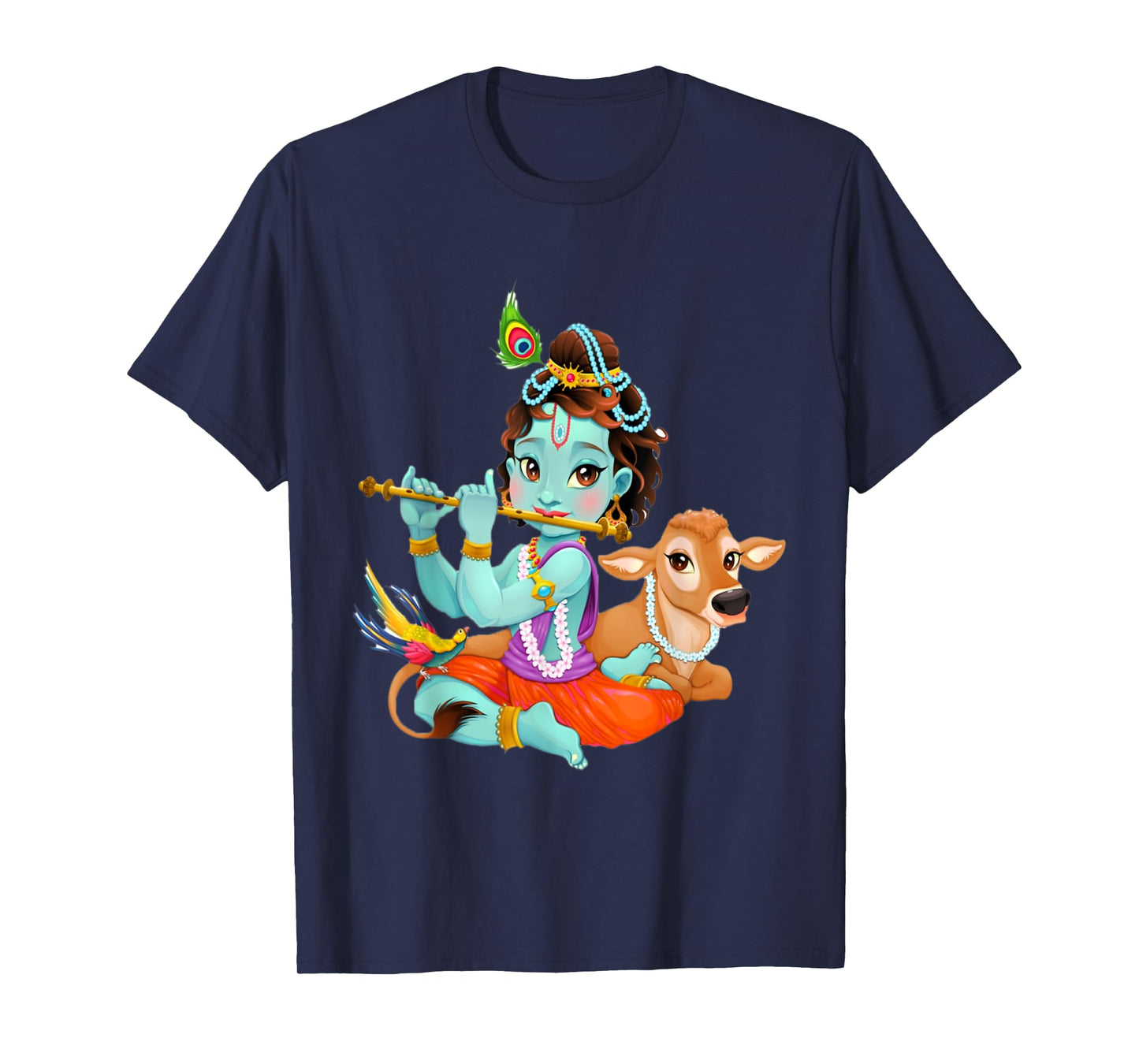 Hindu god Lord Shri Krishna with a Cow and a Bird T-Shirt
