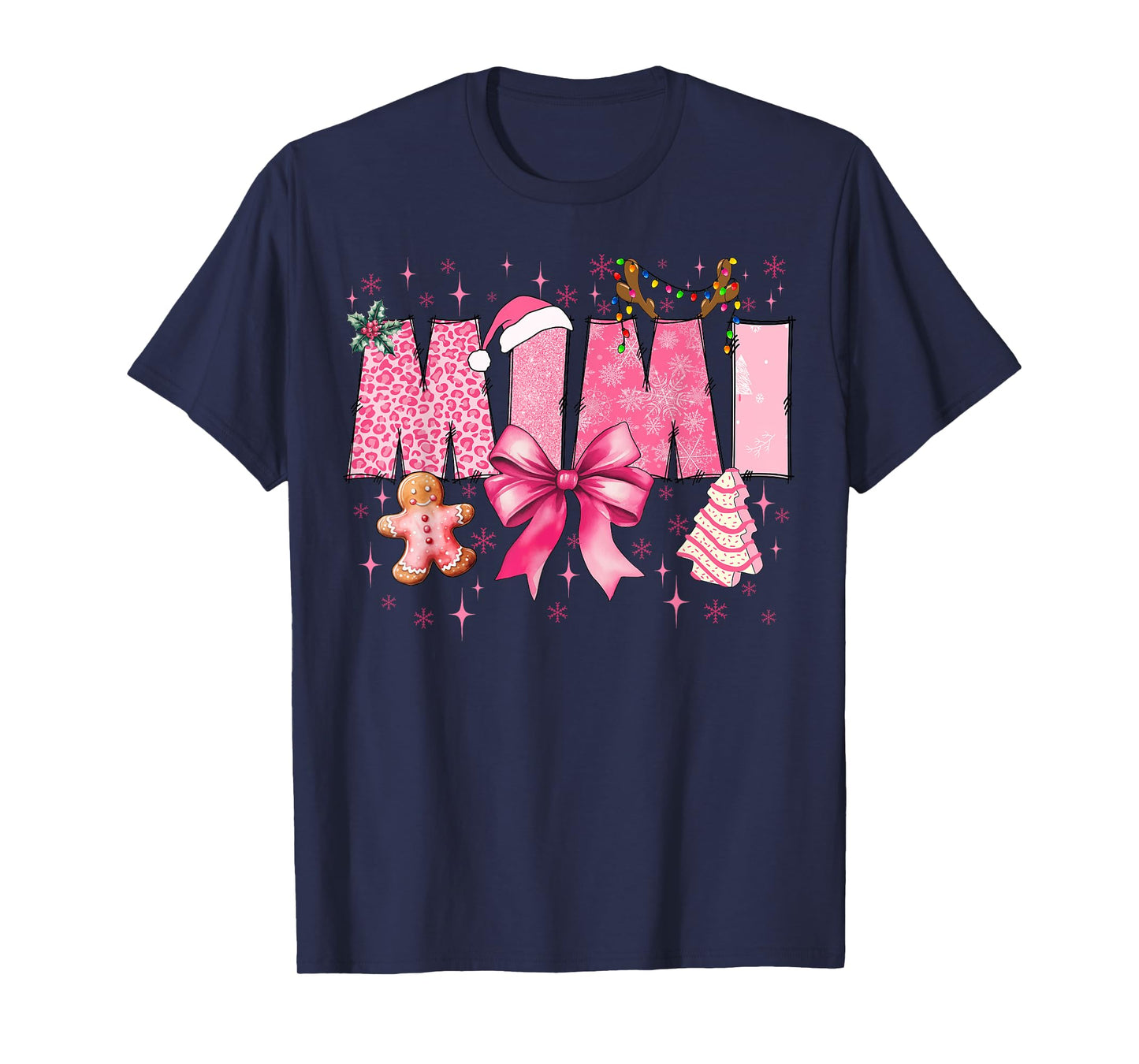 Mimi Cute Pink Coquette Bow Christmas Matching Family Xmas T-Shirt