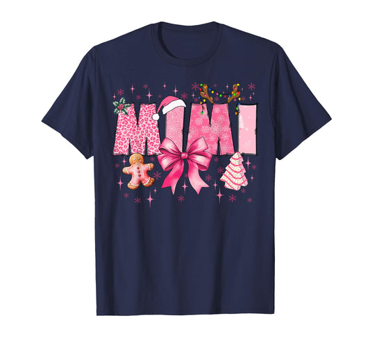Mimi Cute Pink Coquette Bow Christmas Matching Family Xmas T-Shirt