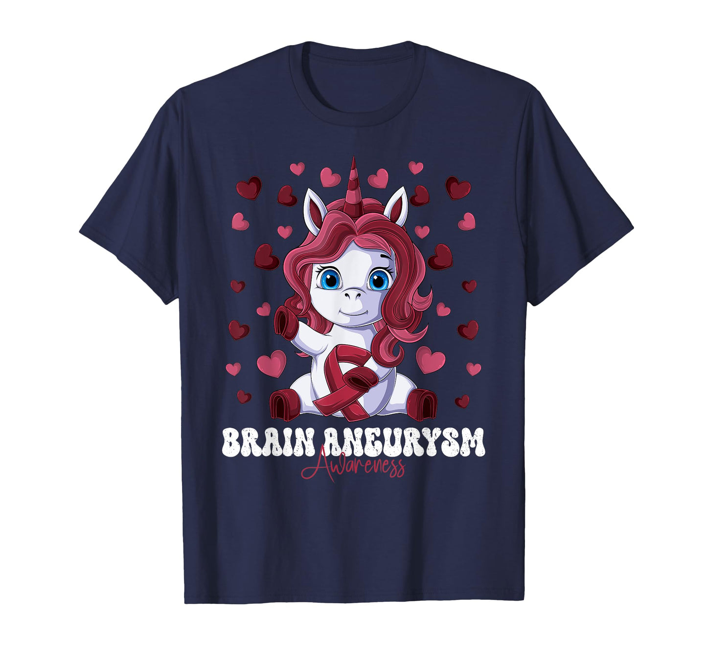 Brain Aneurysm Awareness Month Burgundy Ribbon Unicorn T-Shirt