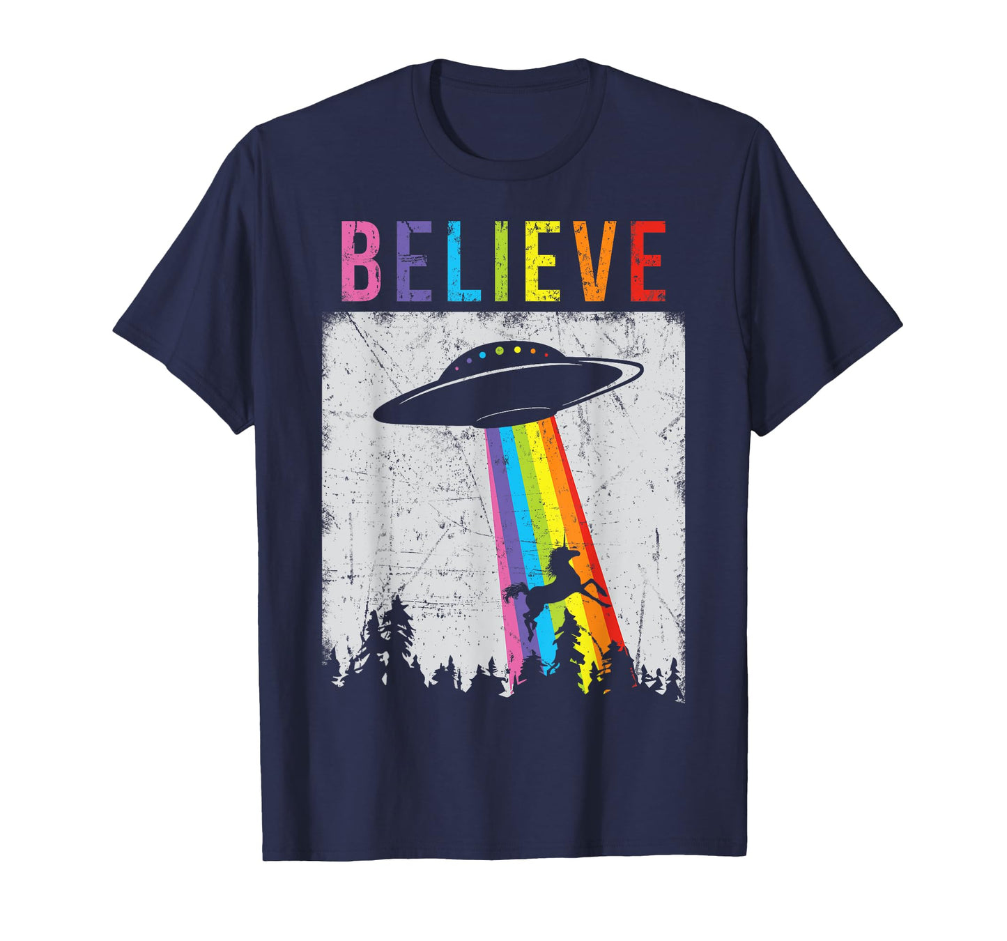 Alien Unicorn UFO Rainbow T-Shirt T-Shirt