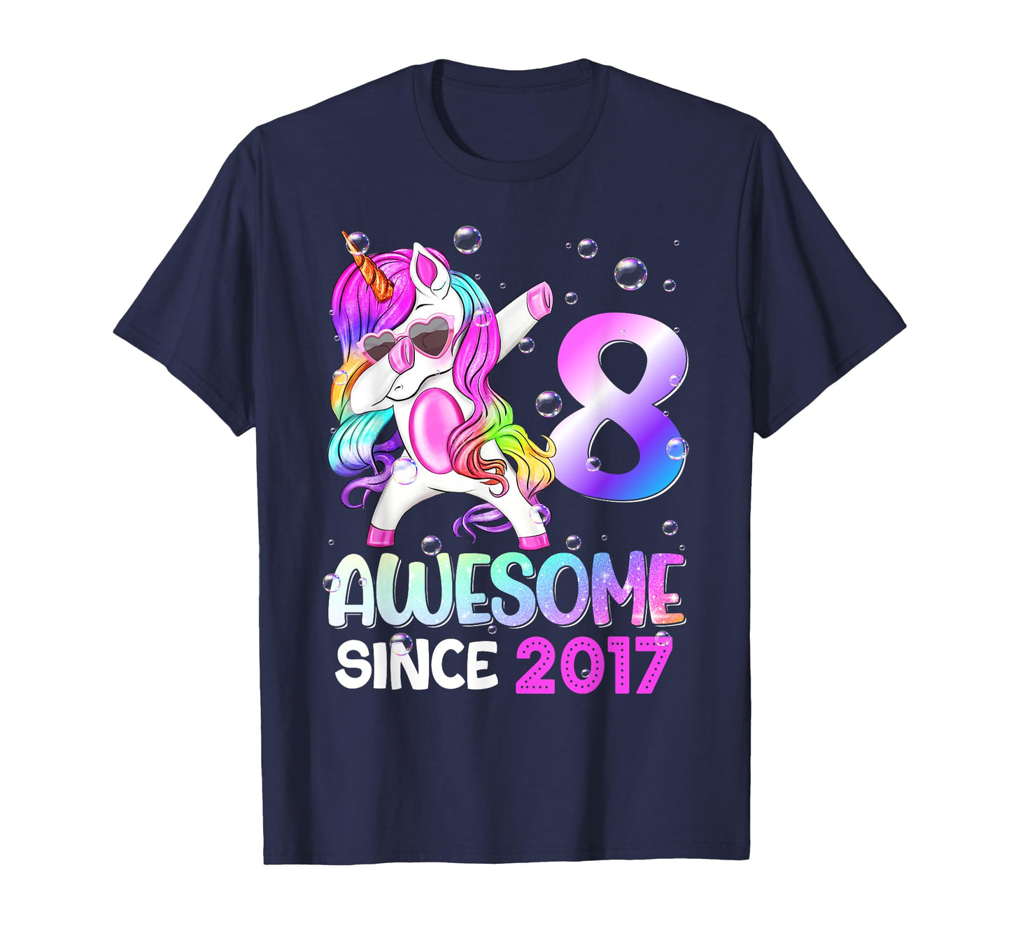 Awesome Since 2017 Dabbing Unicorn 8th Birthday T-Shirt