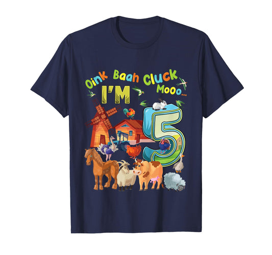 Kids Barnyard 5th Birthday Farm Animals 5 Years Old Farming T-Shirt