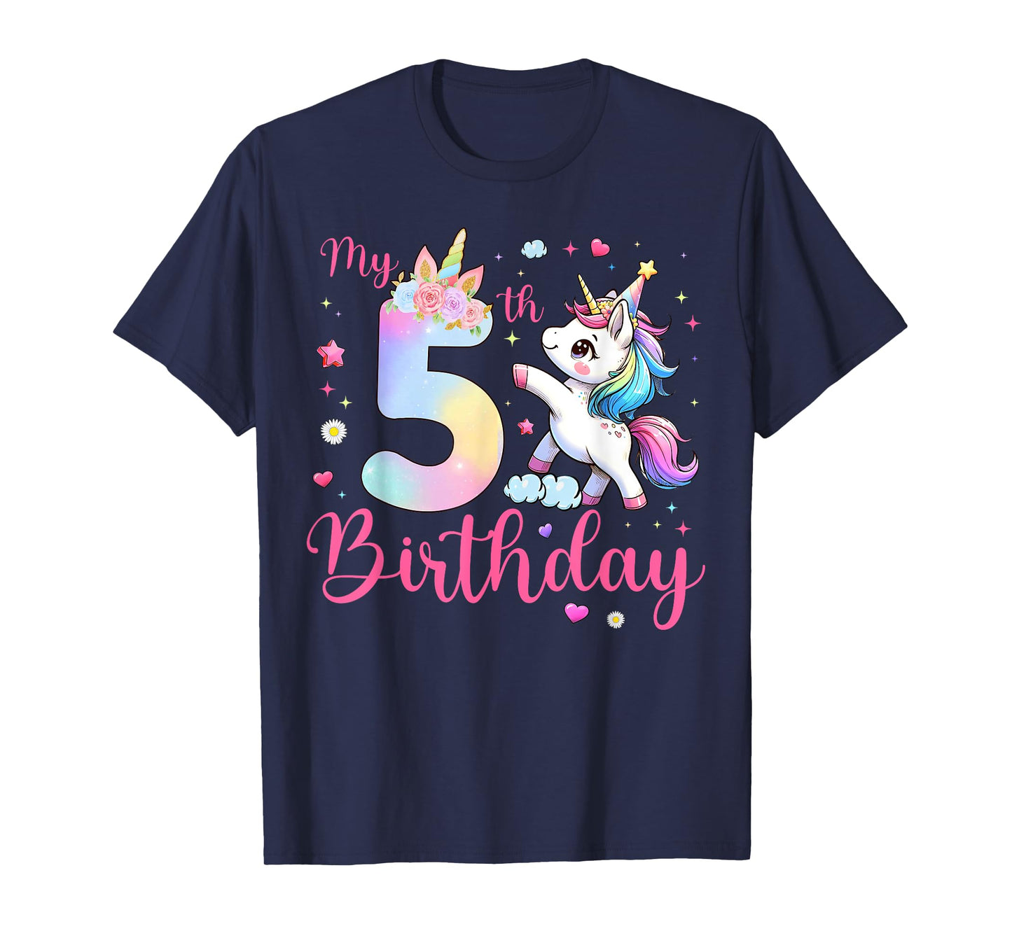 Cute Unicorn 5 Years Old My 5th Birthday Unicorn Girl Kids T-Shirt