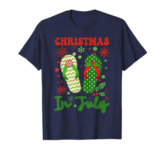 Funny Flip Flops Christmas In July Xmas Beach Vacation T-Shirt