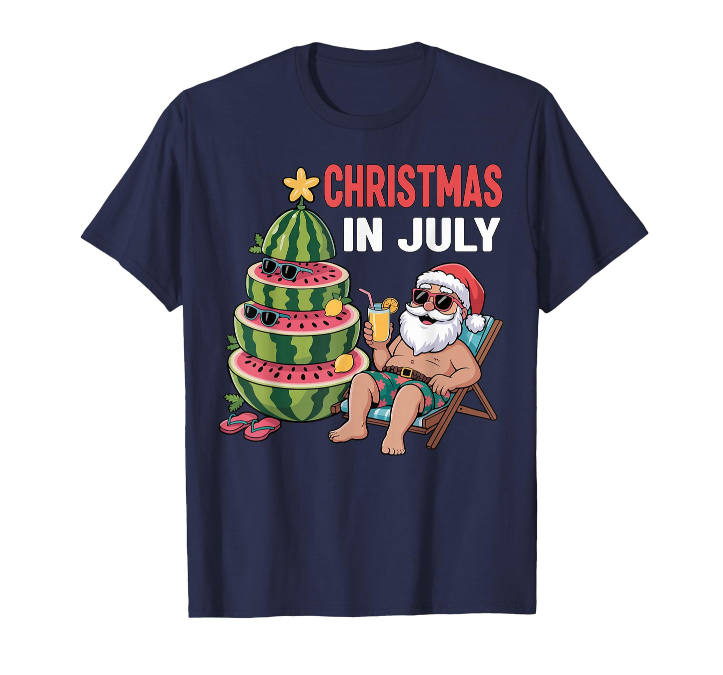 Christmas In July Santa Beach Watermelon Kids Toddler Youth T-Shirt