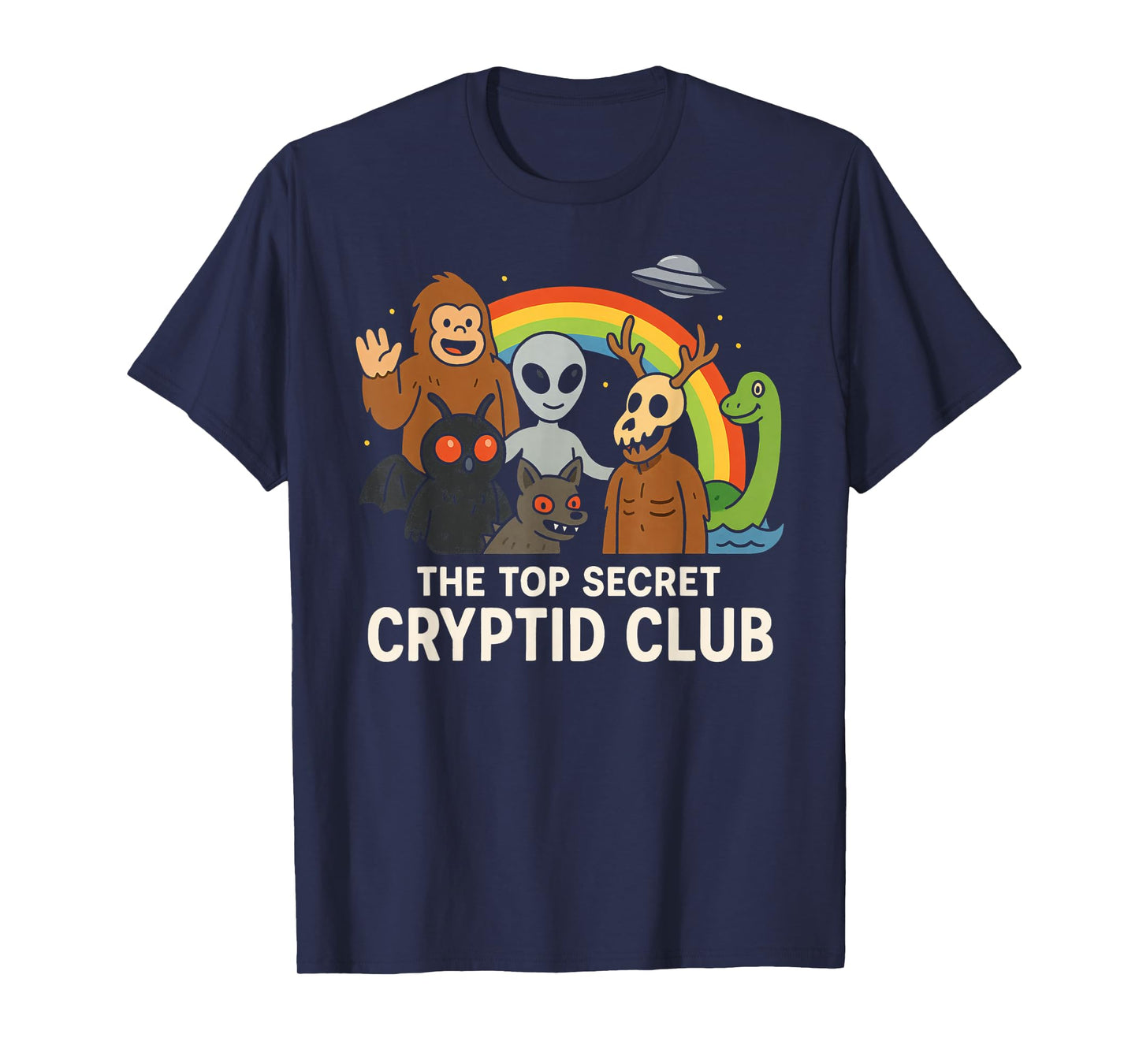 Top Secret Cryptid Club With Mothman Wendigo Nessie Bigfoot T-Shirt