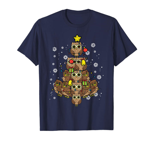Owls Christmas Tree Cute Xmas Bird Animal Men Women Kids T-Shirt