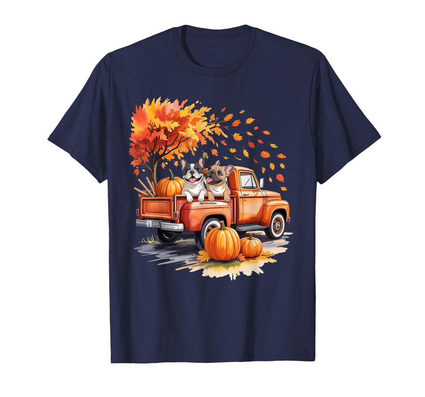 French Bulldog Truck Pumpkin Autumn Fall Leaves Thanksgiving T-Shirt