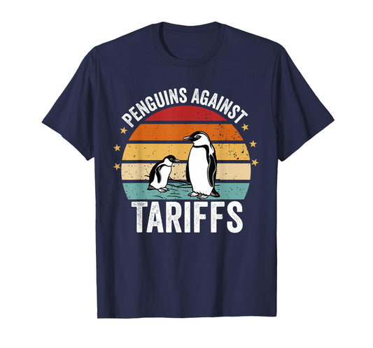 Retro Penguins Against Tariffs Anti Tariffs Funny Penguins T-Shirt