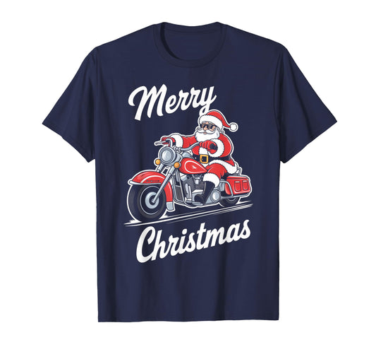 Merry Christmas Santa Riding Motorcycle Biker Lover Xmas T-Shirt