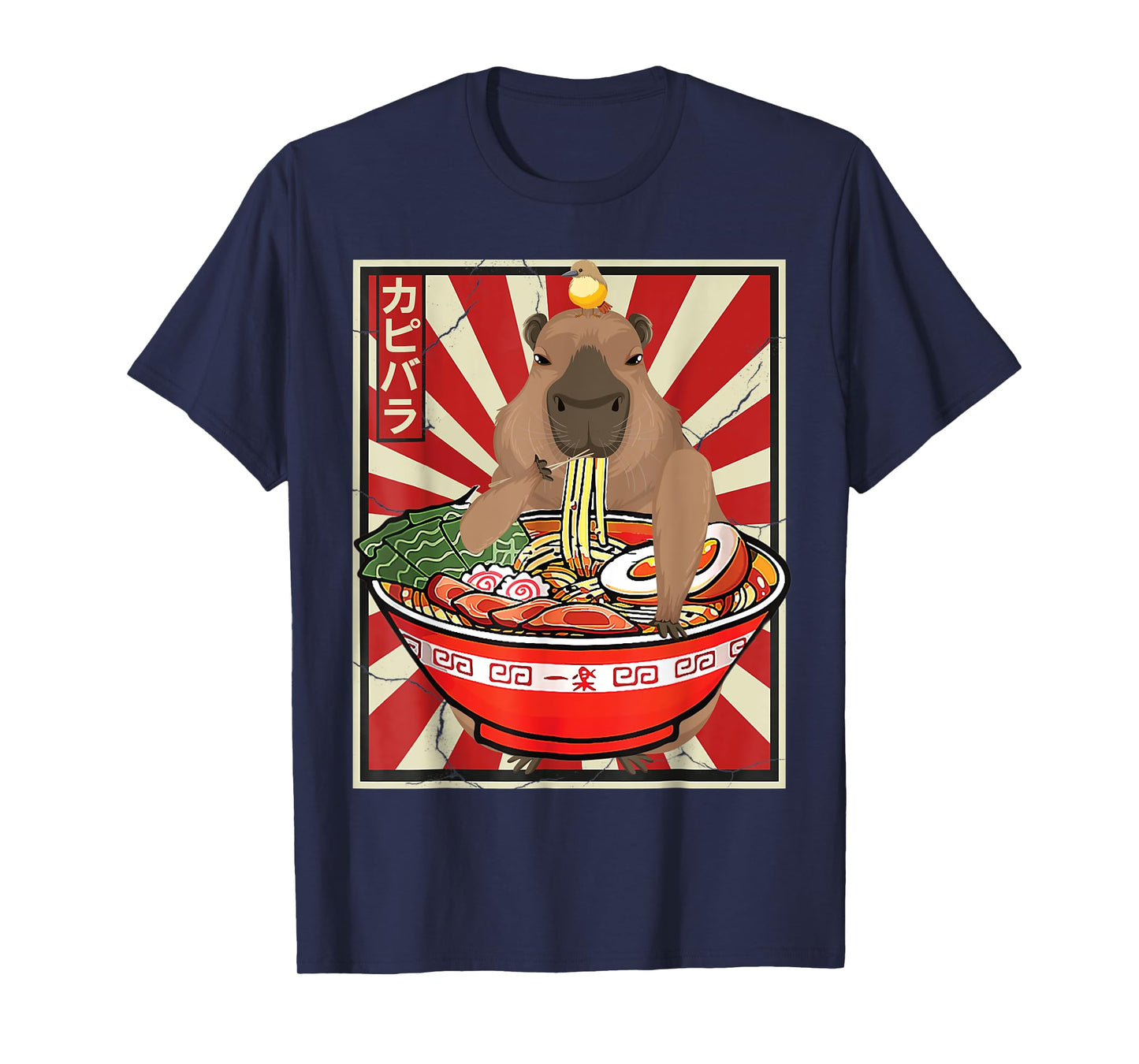 Kawaii bird Capybara Eating Ramen Noodles Anime Japanese T-Shirt