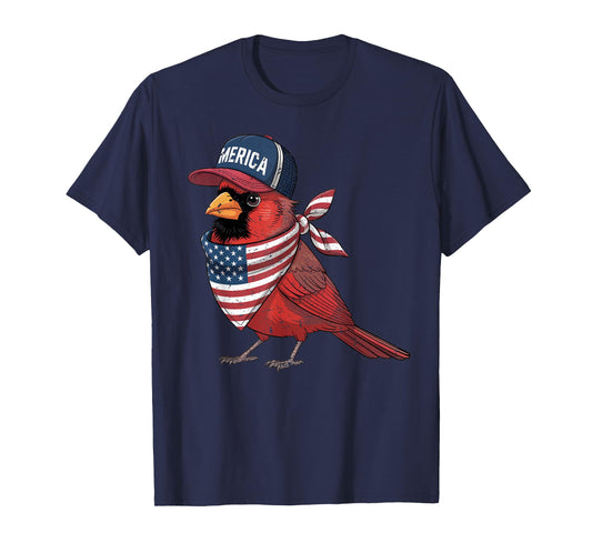 Cardinal Bird 4th of July US American Flag Patriotic T-Shirt
