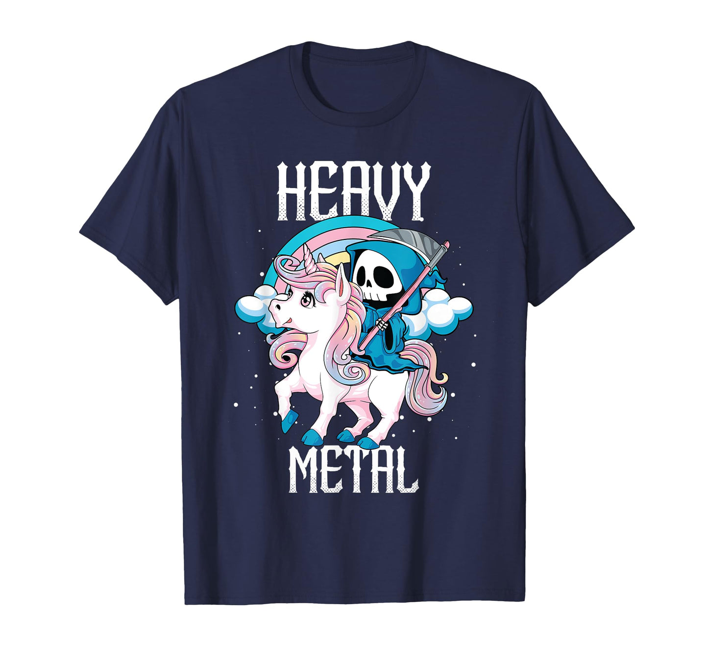 Kawaii Pastel Heavy Metal Rock Rainbow Grim Reaper Unicorn T-Shirt