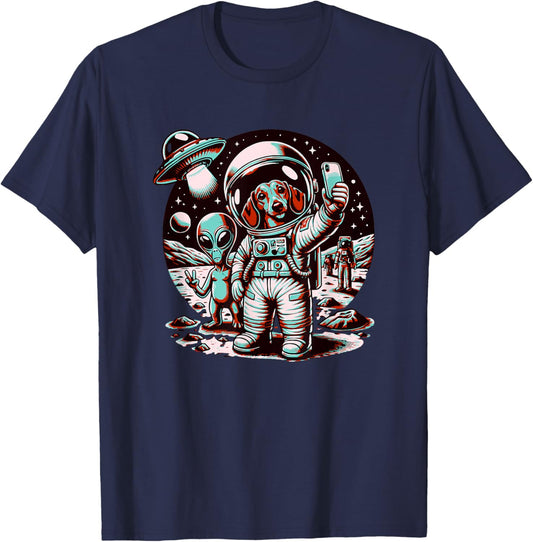 Cute Funny Dachshund Wiener Dog Astronaut Alien UFO Selfie T-Shirt