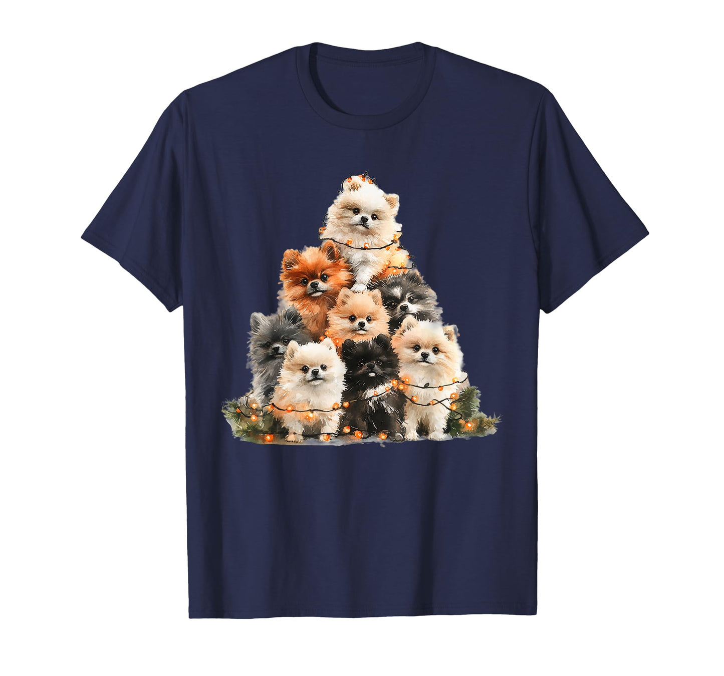Pomeranian Christmas Tree Light Pajama Dog Lover Xmas T-Shirt for Men Women