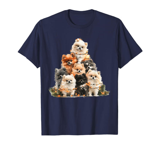 Pomeranian Christmas Tree Light Pajama Dog Lover Xmas T-Shirt for Men Women