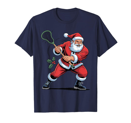 Santa Playing Lacrosse Funny Holiday Christmas Xmas Pajama T-Shirt