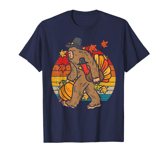 Pilgrim Bigfoot Turkey Retro Thanksgiving Sasquatch Men T-Shirt
