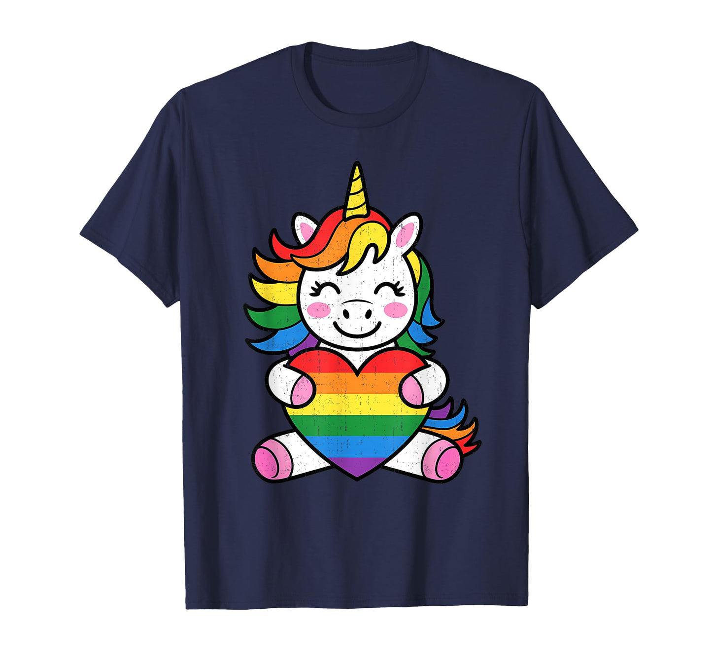 Cute LGBTQ Rainbow Unicorn Holding Heart For Kids T-Shirt