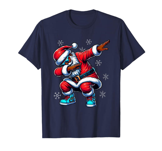 African American Christmas Dabbing Afro Santa Claus PJ T-Shirt