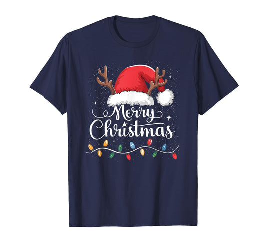 Merry Christmas Red Santa Hat Reindeer Xmas Family Men Women T-Shirt