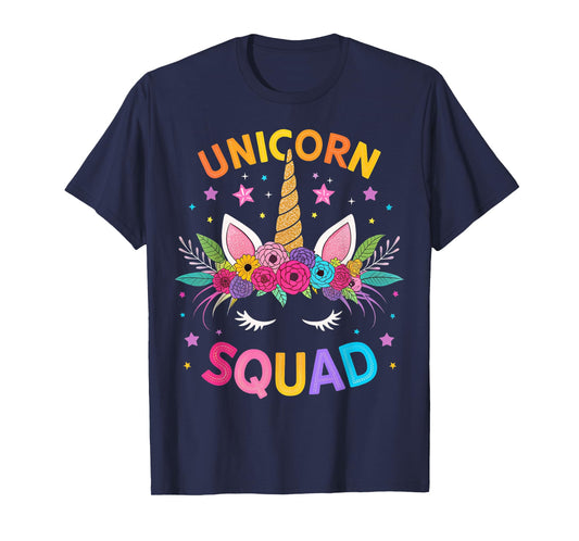 Unicorn Squad Floral Unicorn Birthday Girls Kids Magical T-Shirt