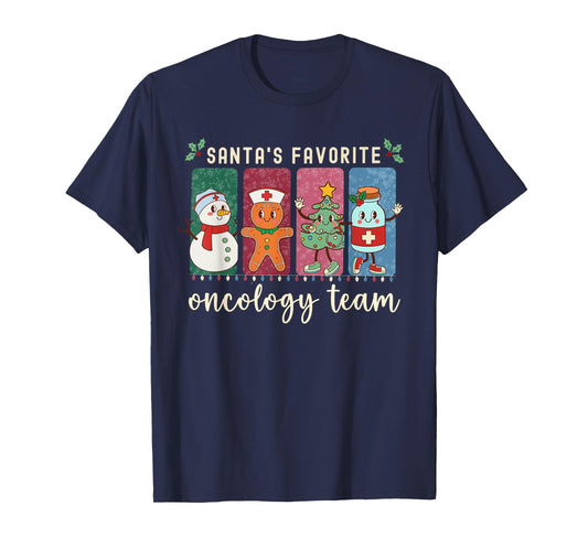 Santa's Favorite Oncology Team Christmas Hemonc Nurse CNA T-Shirt