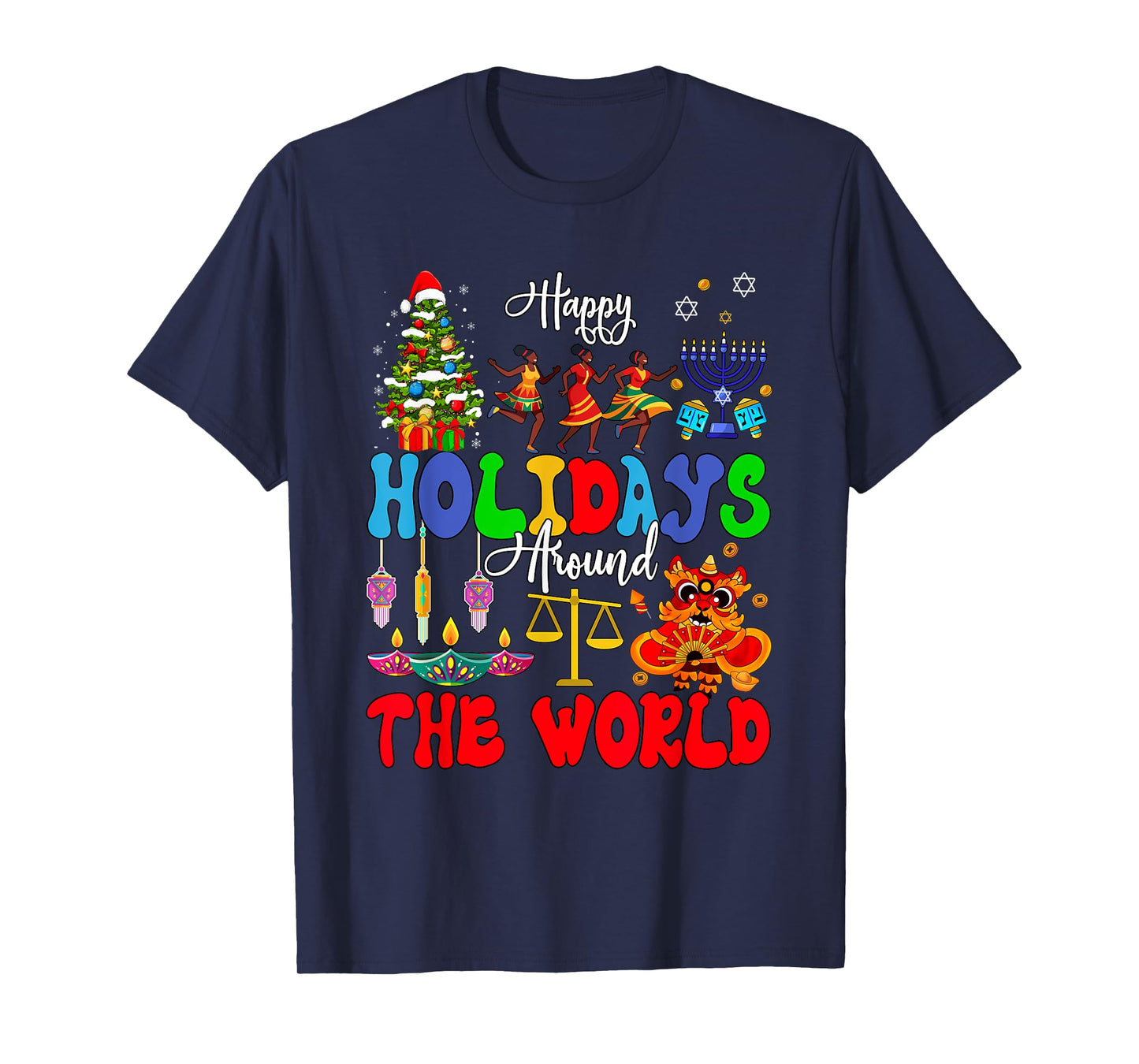 Family Lover Vacations Costume Holidays Around World Xmas Hanukkah Kwanzaa Diwali New Year Unisex-Kids T-Shirt Black Small