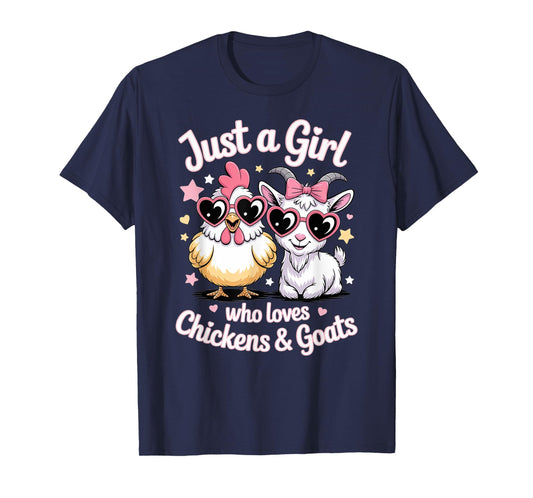 Cute Just A Girl Who Loves Chickens and Goats Farming Farmer T-Shirt