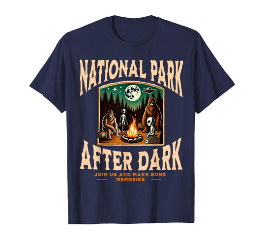 Funny National Park After Dark Alien Bigfoot Campfire T-Shirt