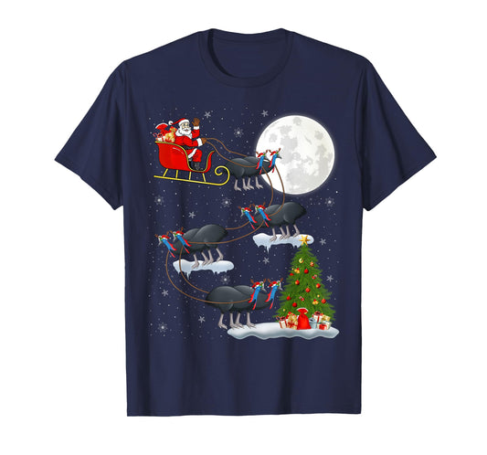 Funny Xmas Lighting Tree Santa Riding Cassowary Christmas T-Shirt