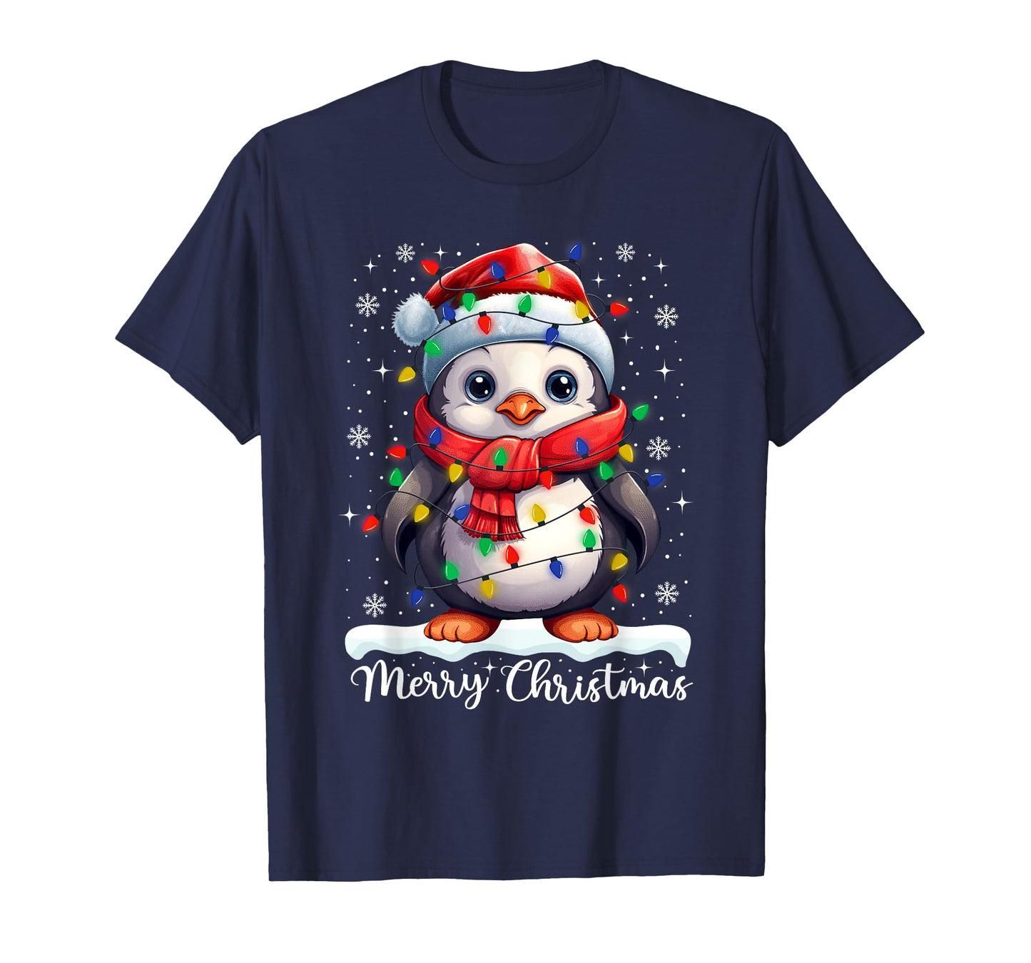 Merry Christmas Penguin Santa Hat Xmas Family Men Women T-Shirt